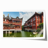 Extra large rolled print of Shanghai skyline with muted gray and blue tones, ideal for dining room wall art.