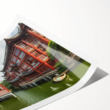 Extra large rolled print of Shanghai skyline with line art flowers in monochrome, ideal for large living room wall art.