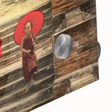 Large abstract wall art depicting Tibetan landscape in muted earth tones on acrylic glass, ideal for dining room decor.