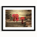 Extra large abstract art print featuring a colorful, textured depiction of a Tibetan landscape on a framed canvas.