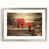 Textured art depicting an abstract Tibetan landscape in earthy tones on a framed canvas, suitable for bedroom decor.