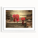 Abstract art print of Tibetan landscape in muted earth tones on a framed white mat.