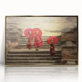 Framed acrylic print of a Tibetan landscape in muted earth tones, ideal for modern art wall decor.