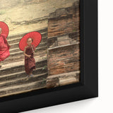 Framed canvas of a textured Tibetan landscape in black with colorful accents, ideal for living room decor.