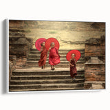 Vintage poster art of a Tibetan landscape on framed canvas, featuring colorful art in extra large size.