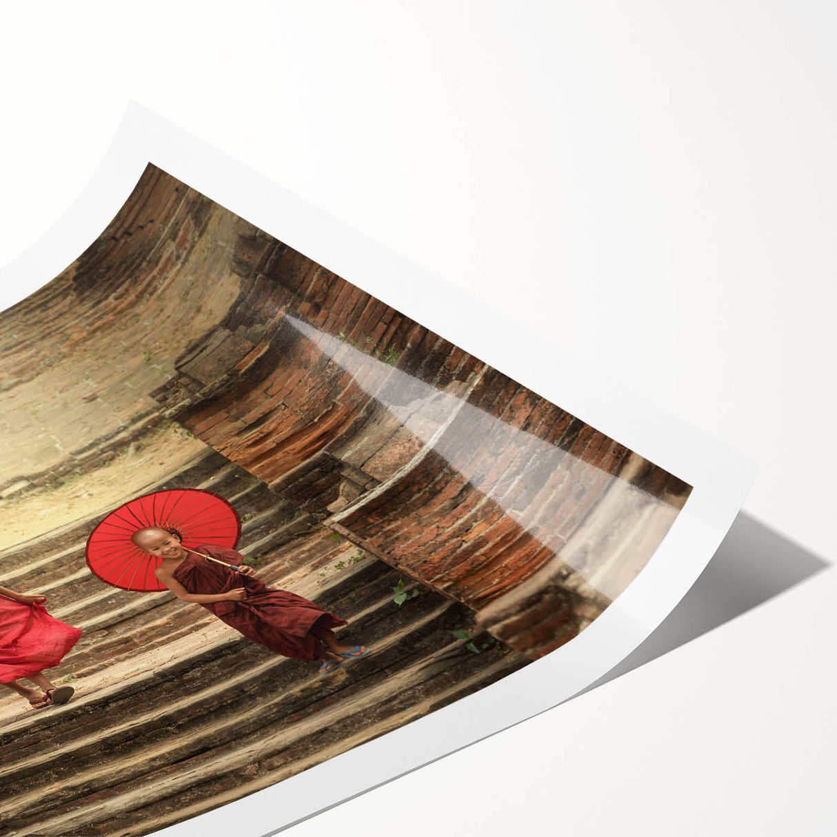 Extra large wall art featuring line art flowers over a Tibetan landscape in soft pastel shades.