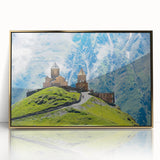 Large art print of a serene Georgian landscape in muted earth tones on a framed acrylic, ideal for modern art wall decor.