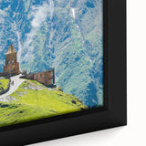 Black wall art featuring a textured, colorful Asian scenery on a framed canvas, ideal for large living room decor.