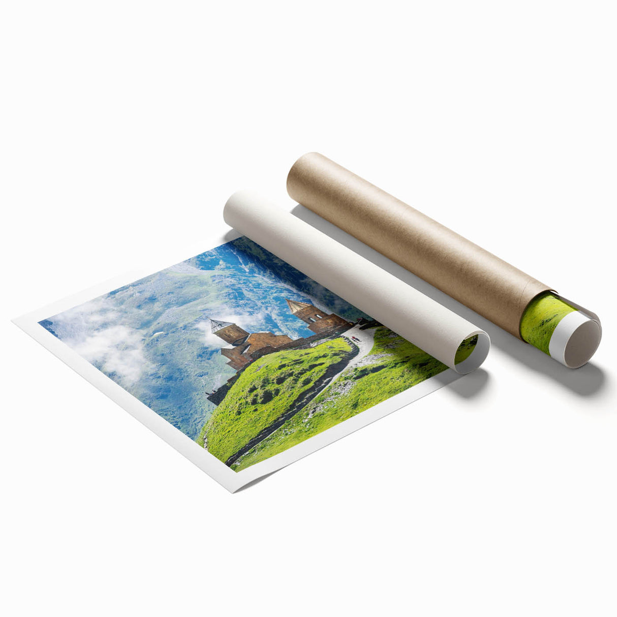 Extra large rolled print of a serene floral scene in soft pastel shades, suitable for classy bathroom wall art.