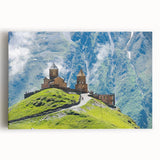 Black and white panoramic photo of the Georgia landscape on stretched canvas, ideal for kitchen wall art.