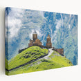 Large canvas wall art featuring a serene Georgian landscape in muted earth tones, ideal for kitchen decor.