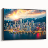 Framed canvas of a black and white vintage Hong Kong landscape, ideal for bedroom wall art.