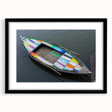 Extra large, colorful abstract art print of a textured Indian scenery on a black framed canvas, ideal for living room decor.