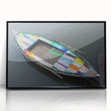 Large abstract wall art depicting a stylized Indian landscape in muted earth tones, framed in black acrylic.