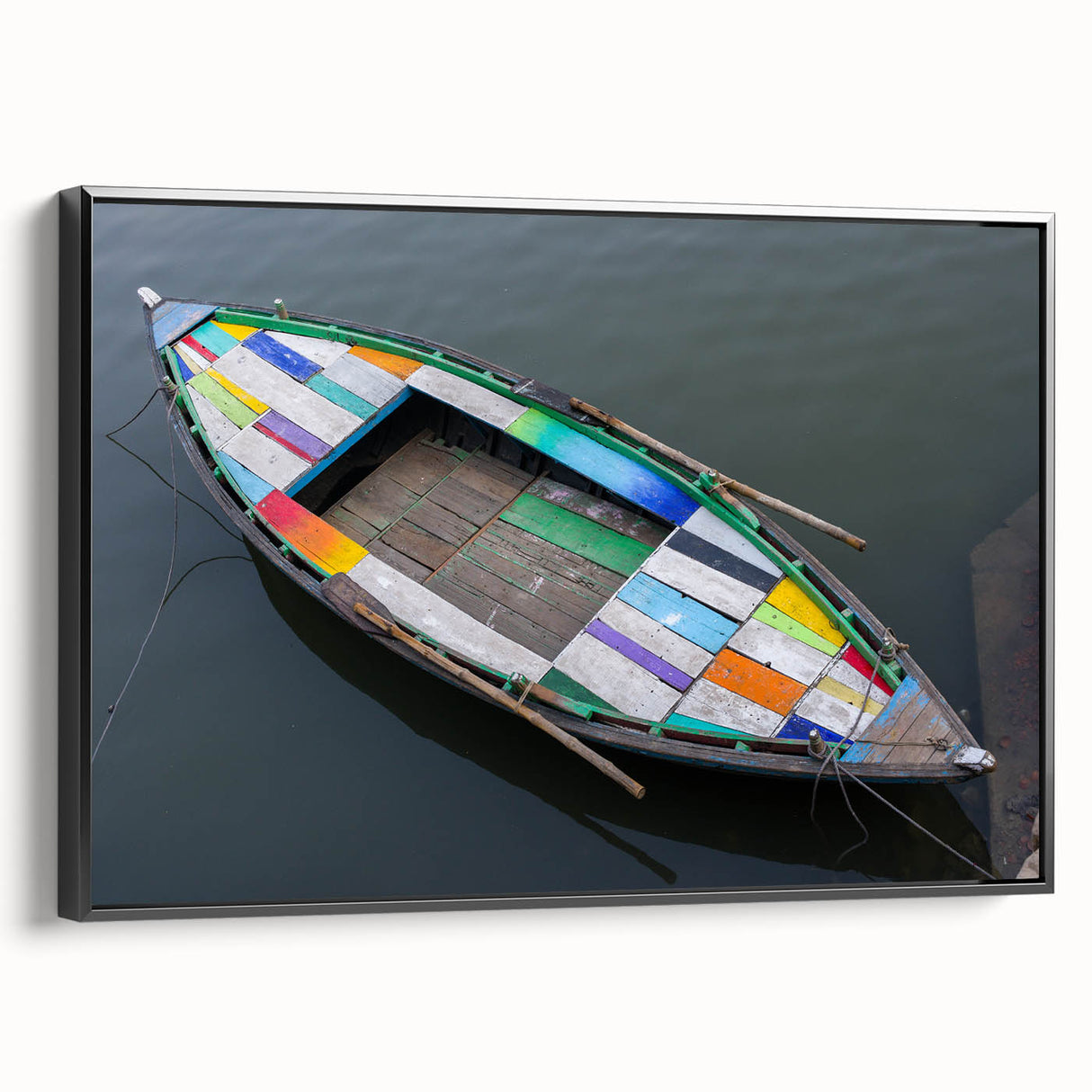 Black and white framed canvas depicting a vintage-style Indian landscape, ideal for bedroom wall decor.