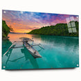 Large abstract wall art depicting vibrant Indonesian scenery on acrylic glass, suited for bedroom or dining room decor.