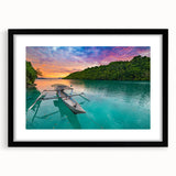 Extra large abstract art print featuring a colorful, textured Indonesian landscape on a framed black mat.