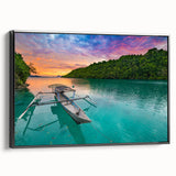 Black and white framed canvas featuring a vintage Indonesian landscape, ideal for bedroom wall art.