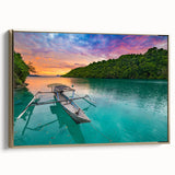 Framed canvas wall art featuring a vintage-style Indonesian landscape in muted gold and black tones, ideal for bedroom decor.