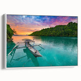 Vintage poster art of an Indonesian landscape on extra large framed canvas.