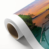 Art Deco poster of an Indonesian landscape in pastel shades on rolled canvas, ideal for nursery wall art.