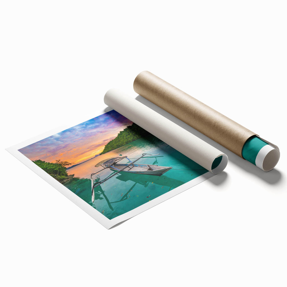 Extra large rolled print of an Indonesian landscape with lush greenery and floral elements.