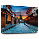 Acrylic print of a Japanese Kyoto landscape in soft pastel colors, suitable for bedroom or dining room decor.