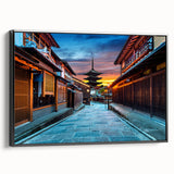 Black and white landscape art painting of Kyoto, displayed on framed canvas, ideal for bedroom wall decor.