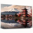 Acrylic print of Mount Fuji with soft pink and blue hues, ideal for bedroom or dining room decor.