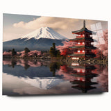 Acrylic print of Mount Fuji with muted blue and white tones, suitable for bedroom or dining room decor.
