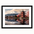 Extra large abstract art print of Mount Fuji in vibrant colors on a textured canvas, framed in black.