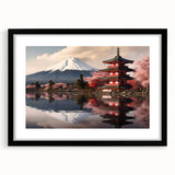 Extra large abstract art print of Mount Fuji in vibrant colors on a textured canvas, framed in black.