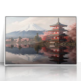 Modern art wall decor featuring Mount Fuji in muted blues on white acrylic, framed, ideal for nursery wall art.