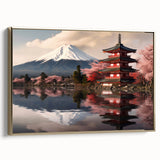 Framed canvas wall art depicting Mount Fuji in muted black and gold tones, ideal for bedroom decor.