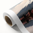 Art Deco poster of Mount Fuji with soft pastel colors on a rolled canvas, ideal for nursery wall art.
