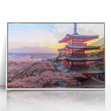 Acrylic print of a serene Japanese landscape in pastel shades, framed in white, suitable for modern nursery decor.