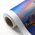 Art Deco style poster of Seoul skyline in pastel colors on rolled canvas, ideal for nursery wall art.