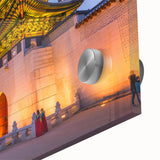 Large abstract wall art depicting an Asian landscape in muted earth tones on acrylic glass, ideal for dining room ambiance.