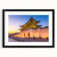 Extra large abstract art print featuring colorful, textured scenery of a Korean landscape on a framed black mat.