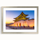 Textured abstract art print depicting a serene Korean landscape in muted earth tones, framed in silver.