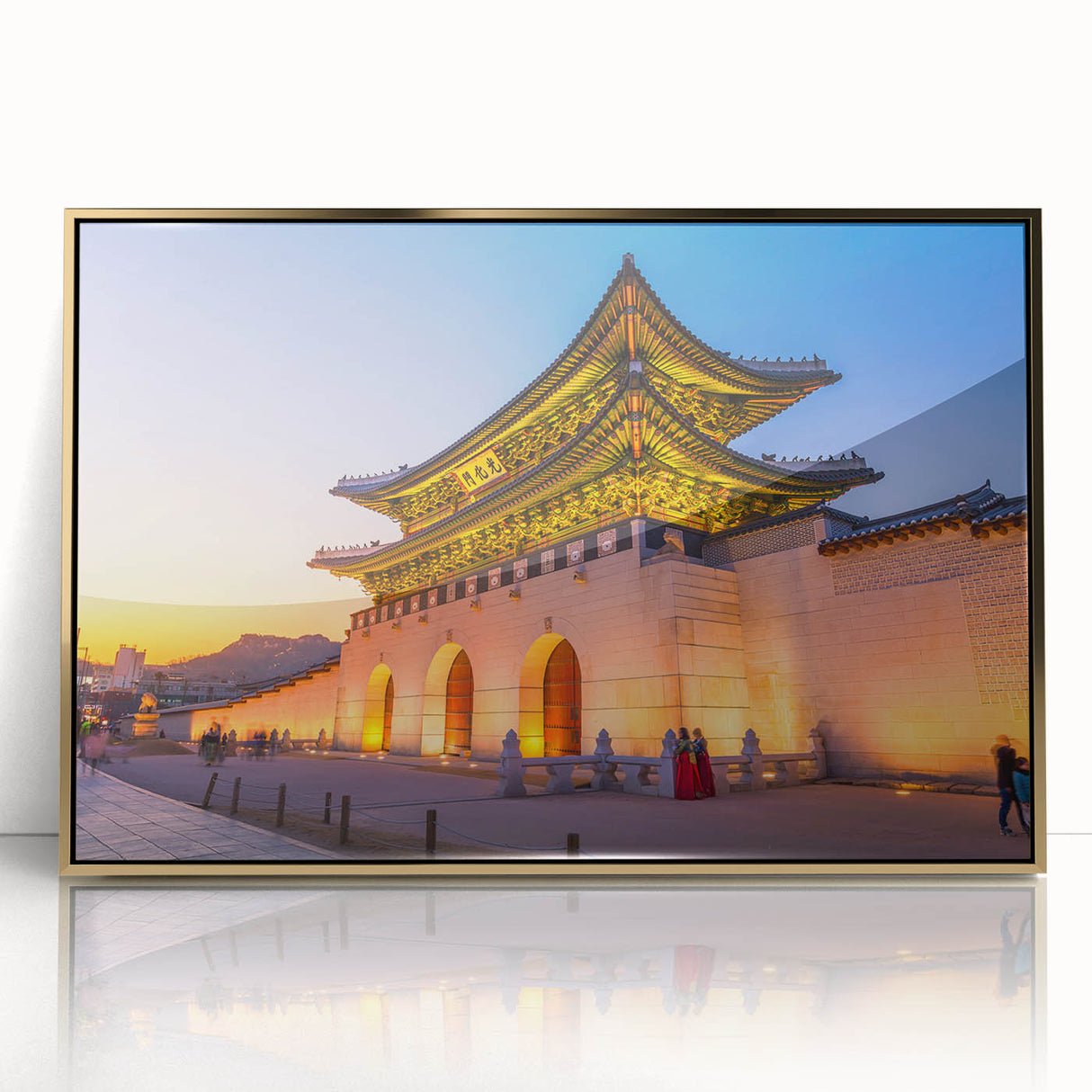 Large art print of a serene Korean landscape in muted earth tones on a framed acrylic, suitable for modern art wall decor.