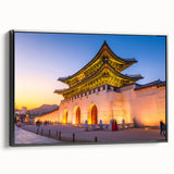 Black and white framed canvas of a vintage Korean landscape, ideal for bedroom wall decor.