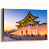 Framed canvas featuring a vintage-style Korean landscape in muted gold and black tones, ideal for bedroom wall decor.