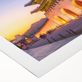 Art deco poster featuring a serene Korean landscape in muted earth tones on rolled canvas, ideal for dining room wall art.