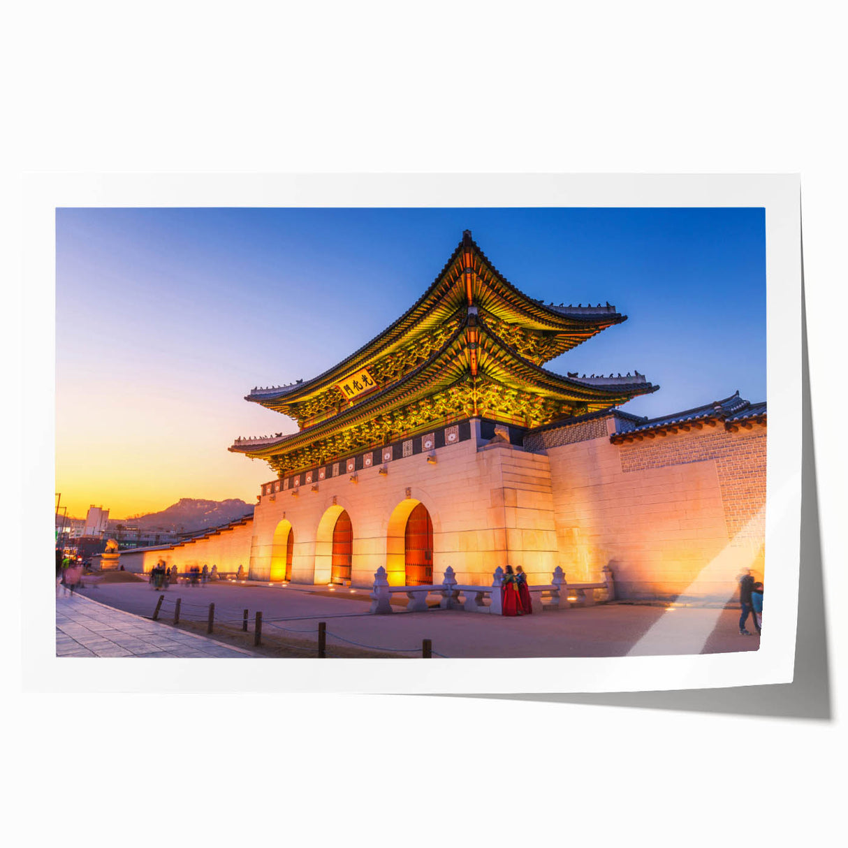 Extra large rolled print of a serene Korean landscape with soft floral elements, ideal for dining room or bathroom wall art.
