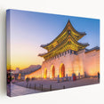 Large canvas print of a serene Korean landscape in muted green and blue tones, ideal for kitchen wall art.