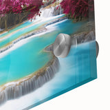 Large abstract wall art depicting a Laos scenery in muted earth tones on acrylic glass, ideal for dining room ambiance.