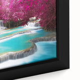 Extra large framed canvas depicting a vibrant, colorful Laos scenery in a textured style, ideal for living room decor.