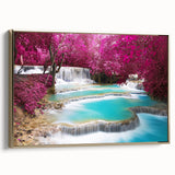 Framed canvas depicting a vintage-style Laos landscape in muted gold and black tones, ideal for bedroom wall art.