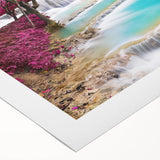 Art deco poster featuring a Laotian landscape in muted earth tones on rolled canvas.